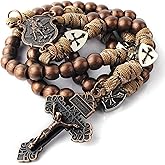 HanlinCC Large and Heavy Antique Bronze Metal Beads Rugged Durable Paracord Rosary Necklace with St.Michael Center Piece and Pardon Crucifix for Men