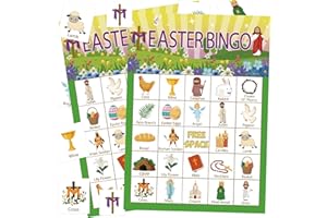Leezead Easter Bingo Game for Boys Girls Adults, 24 Players Easter Bingo Cards Fun Bible Bingo Game Easter Bingo Game Cards for School Church Sunday Family Activities Birthday Easter Party Supplies