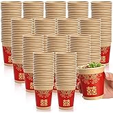Noamus 200pcs Chinese Wedding Paper Coffee Cups, 8oz Thicken Disposable Hot Tea Cup, Double Happiness Beverage Cups for Cold Drinks, Chinese Wedding Party, Picnic, Travel, Home Office(Red)