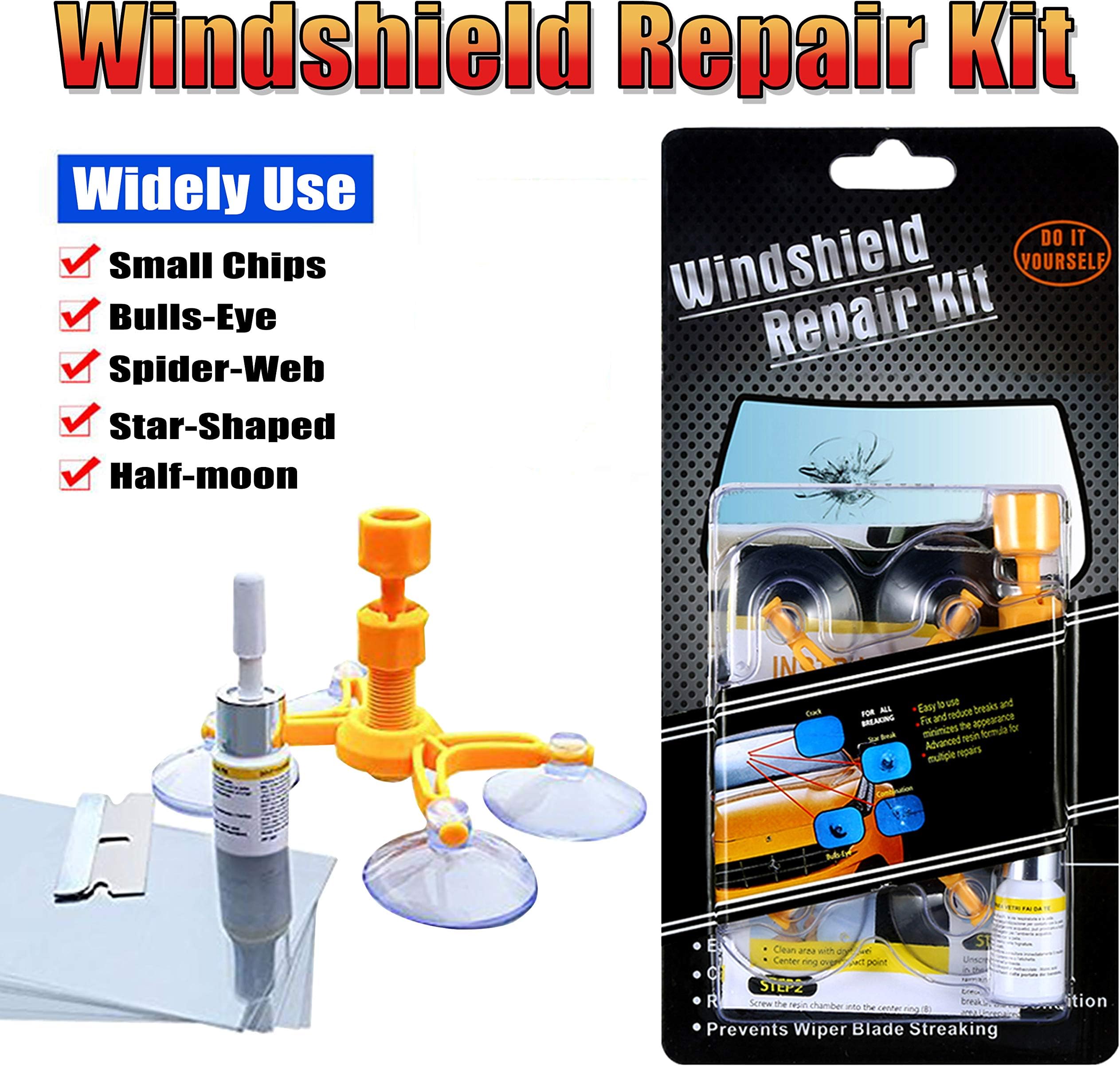 Manelord Car Windshield Repair Kit, Do it Yourself Windshield Repair Kit with Windshield Repair Resin for Repairing Auto Glass Windshield Crack Chips, Bulls-Eye, Spider Web, Star-Shaped, Half-Moon
