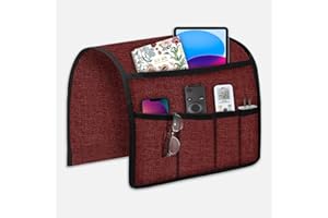 Joywell Sofa Armrest Organizer, Remote Control Holder for Recliner Couch, Arm Chair Caddy with 5 Pockets for Magazine, Tablet, Phone, iPad, Burgundy