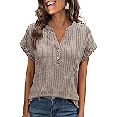 ANRABESS Womens Short Sleeve Henley Shirts V Neck Summer Sweaters 2026 Spring Business Tunic Tops Dressy Casual Work Blouses