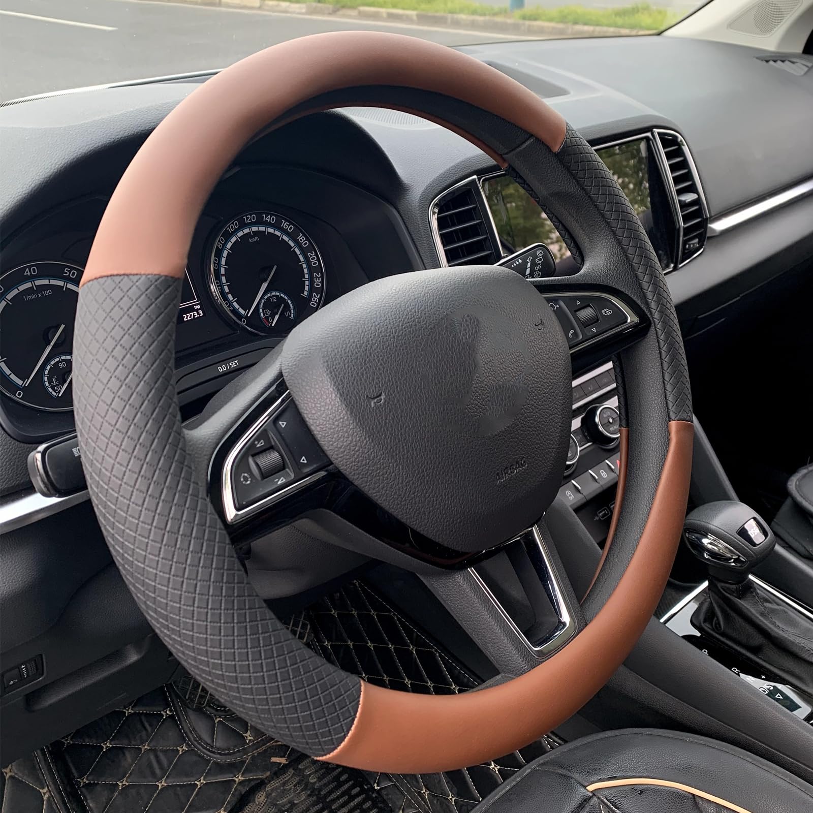 Photo 1 of RANXIZY Soft Leather Steering Wheel Cover for Men and Women,Universal 15 Inch Fit Vehicles,Sedans,SUVs,Vans, Trucks - Brown