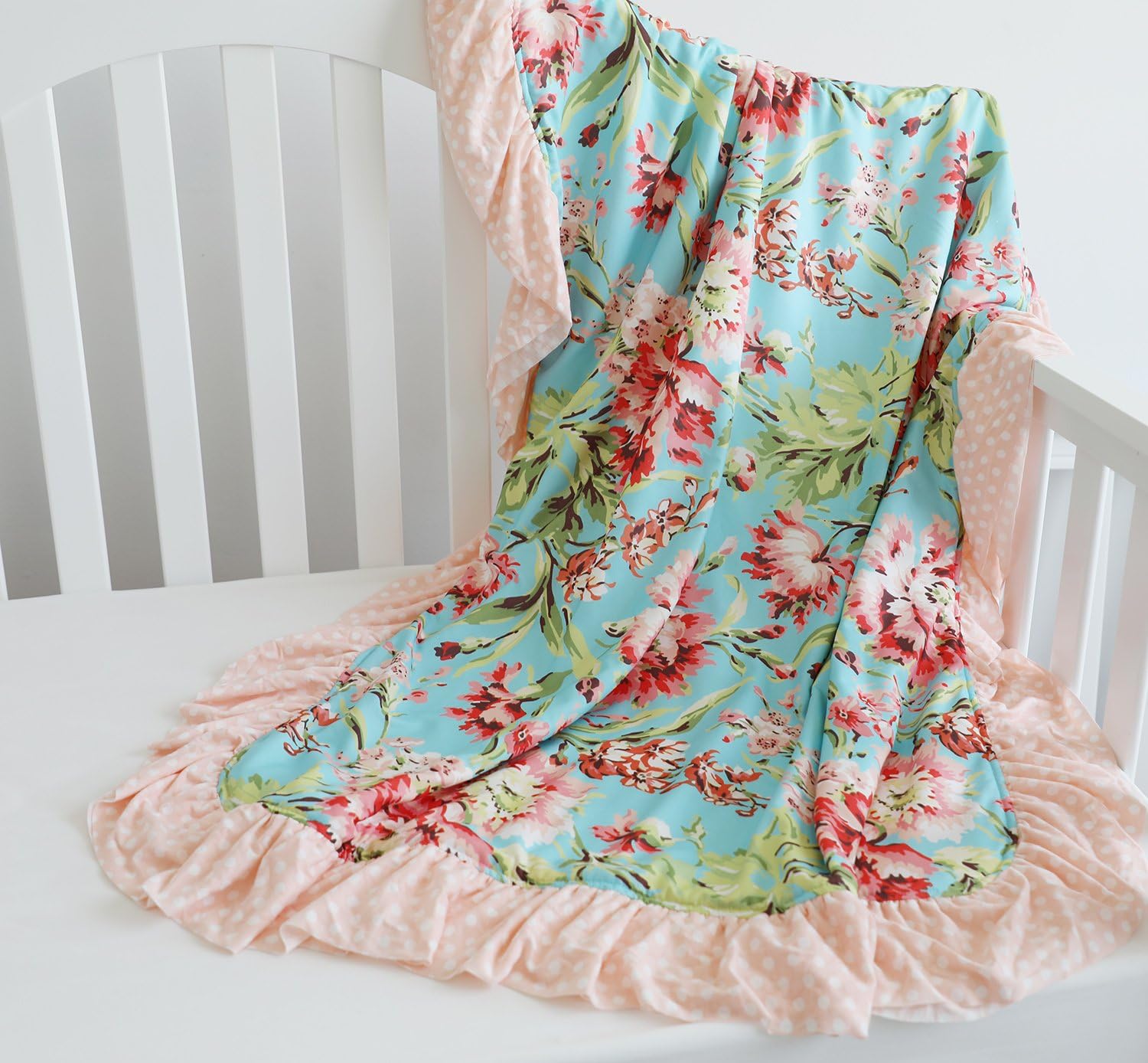 Amazon Com Sahaler Floral Minky Blanket Baby Girl Dot Ruffle