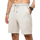 JMIERR Mens Casual 7" Shorts Summer Drawstring Elastic Waist Beach Sweat Shorts Texture with Pockets
