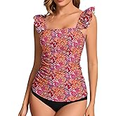 WOWENY Womens Tankini Tops Only Modest Ruched Bathing Suit Top UPF 50+ Swimsuit Top No Bottom