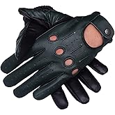 Men's Two-Tone Unlined Leather Driving Gloves (Palm Green/Black, Large)