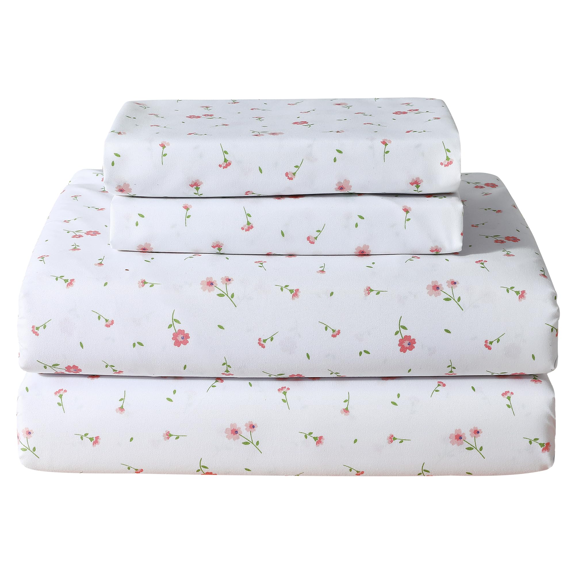 Softan Pink Flower Sheets for King Size Bed - 4 Piece Microfiber Floral Sheet Set with 15" Deep Pocket, Cute Pink Spring Flower Sheets and Pillowcase Set Image