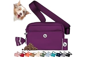 Puppington 3-in-1 Crossbody Dog Walking Bag & Treat Pouch with Matching Planet Safe Poop Bags & Built-In Dispenser - Dog Mom Gift for Puppy Training with Zippered Pockets (Plum Wine)
