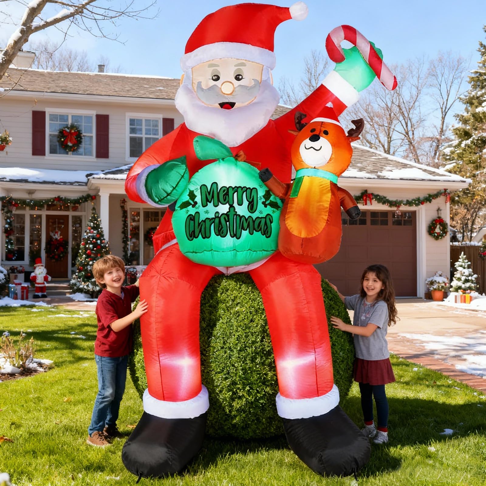 Photo 1 of **UNTESTED**
Christmas Inflatables Decorations Outdoor, 8FT Rooftop Santa Claus, Blow Up Sitting Santa with Gift Candy and Reindeer, Inflatable Yard Decor with Built-in LED Lights for Xmas Garden Lawn Party