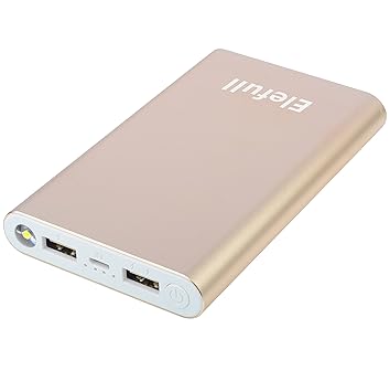 Elefull Big-Eye Ultra Thin Power Bank 10000mAh [Safe Aluminum alloy] Portable Battery Case Charger Pack Charge Iphone Samsung Htc Moto Nokia Huawai Smart Phone Camera Music and More (Gold)