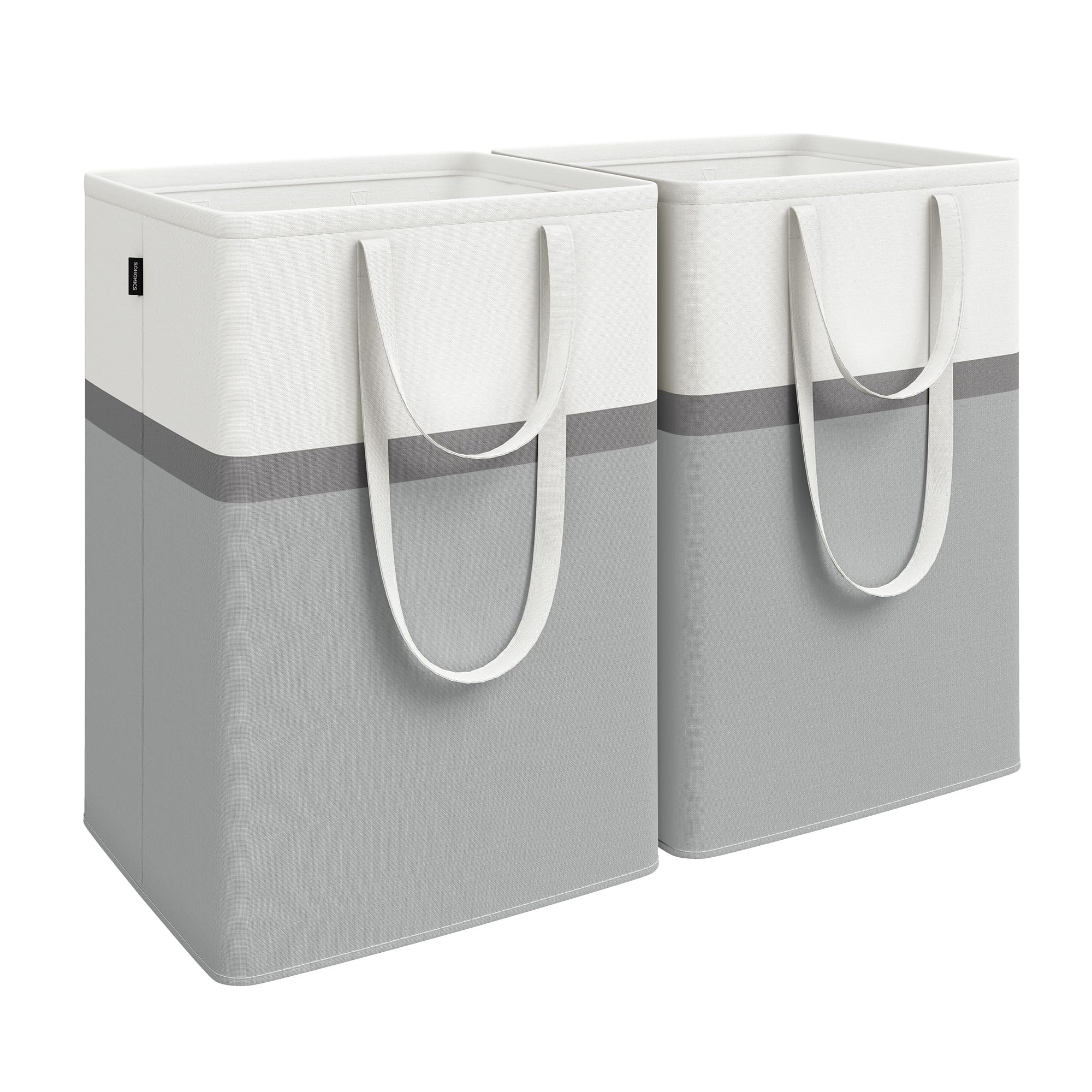SONGMICS Wäschekorb 2er Set, 110 L Wäschesammler faltbar, mit kurzen und langen Griffen, leicht zu tragen und zu reinigen, freistehend, für Schlafzimmer Badezimmer, taubengrau LCB210G02