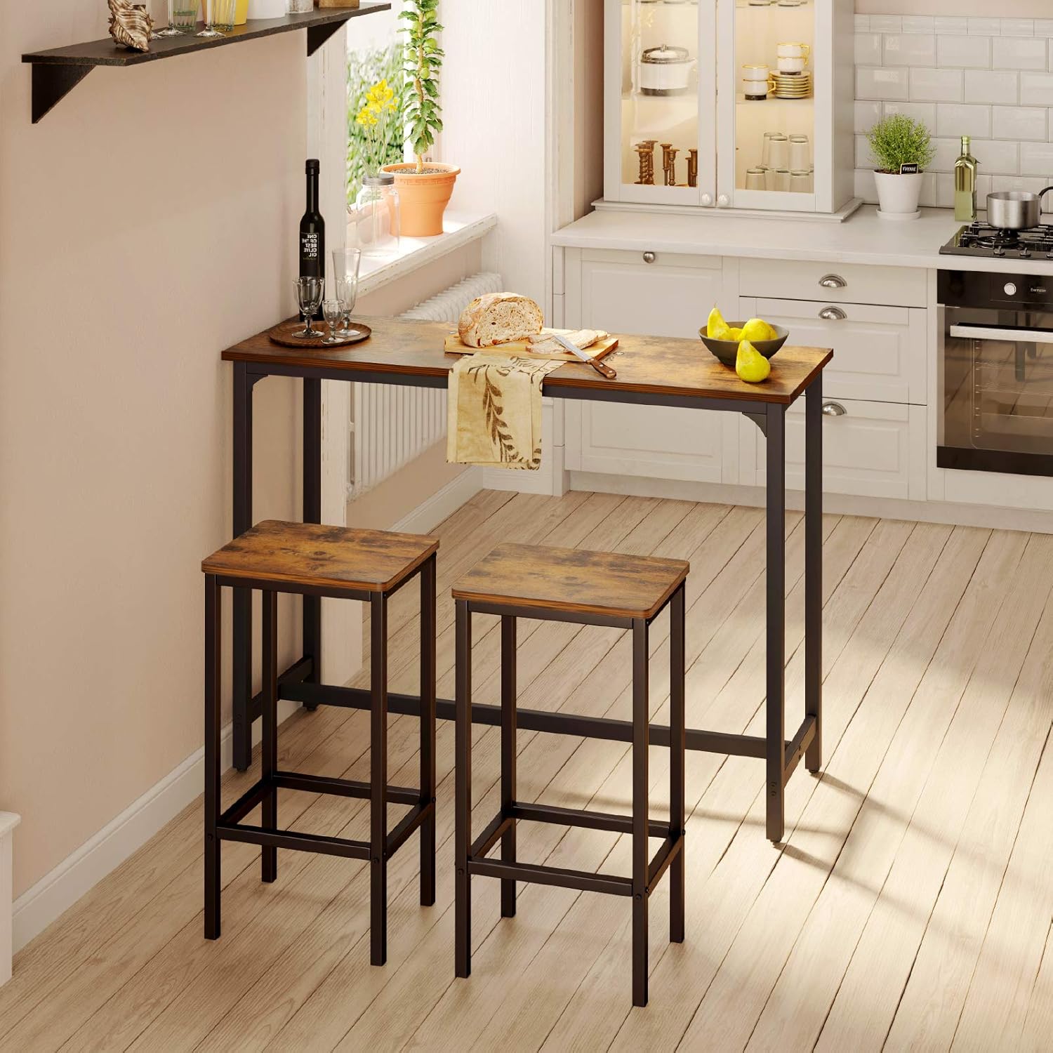 ODK Bar Table 47", Bar Height Pub Table, Rectangular High Top Kitchen & Dining Tables with Sturdy Legs & Easy-to-Clean Top & 10 Min Quick Assembly, Indoor use, Rustic Brown: Kitchen & Dining
