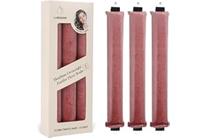 Luckybear Heatless Hair Curlers, 3pcs Satin Jumbo Flexi Rods for All Hair Types, Overnight Sleeping Curls Styling Tools, Dark Pink