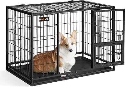 Feandrea Heavy-Duty Dog Crate 92.5 x 57.5 x 64 cm Double Doors Black