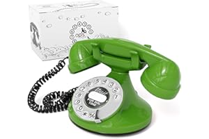 OPIS FunkyFon Cable: Rotary dial disc Telephone in The sinuous Style of The 1920s with Modern Electronic Bell (Green)