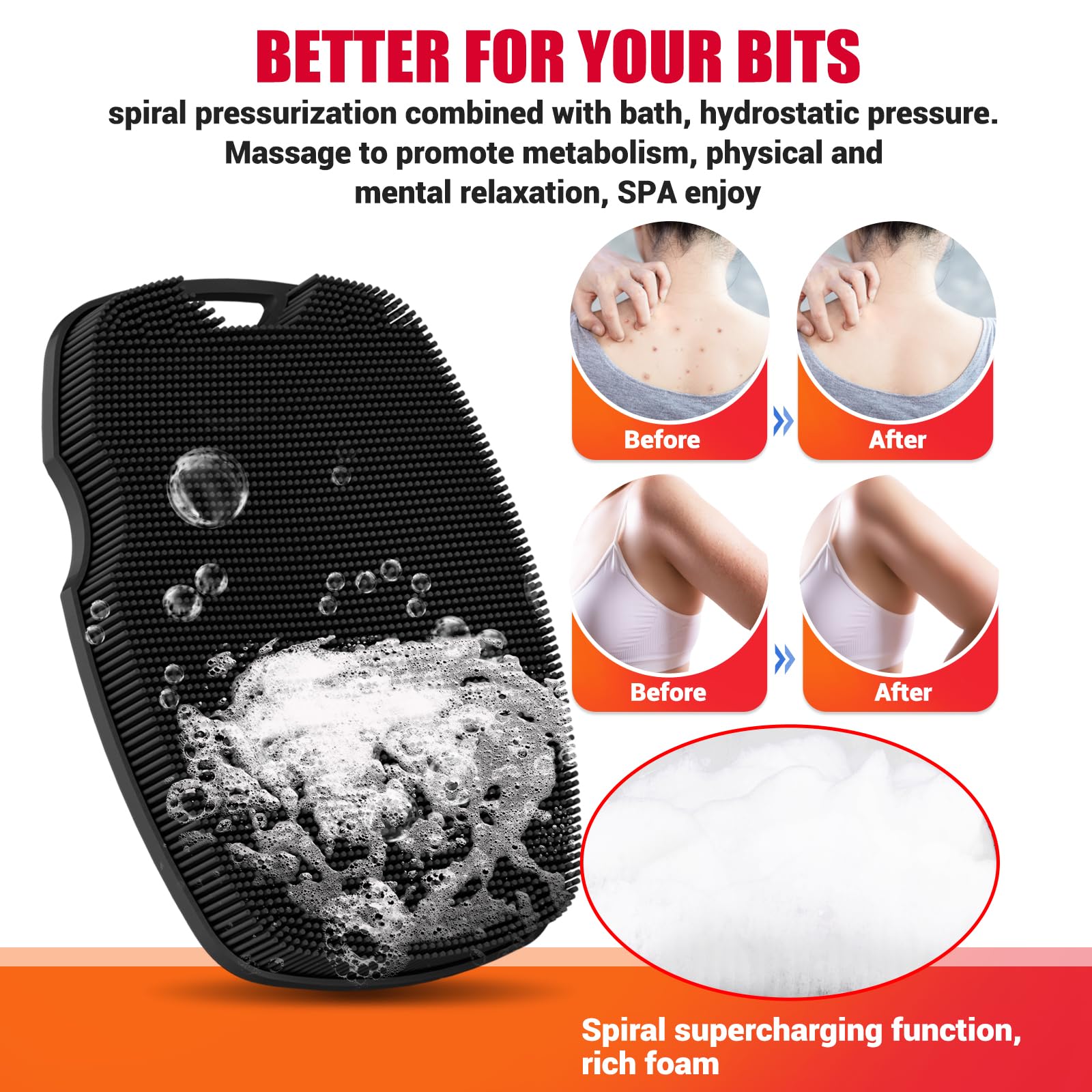 Silicone Body Scrubber - Anti Zinc Infused-Highly Elastic Bristles Exfoliating Body Scrubber for Shower Body,Cellulite Reduction,Blood Circulation- Black