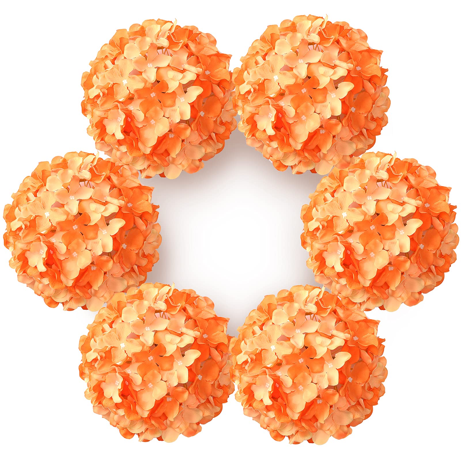 DuHouse Artificial Bigger Silk Hydrangea Flower Heads with Stem Realistic Fake Hydrangea Flower Bouquets for Wedding Home Party Garden Centerpiece Pack of 6(Orange) — image 1