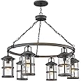 Hinkley Lakehouse Six Light Outdoor Medium Hanging Lantern, Aged Zinc/Driftwood Grey w/Clear Seedy Glass