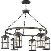 Hinkley Lakehouse Six Light Outdoor Medium Hanging Lantern, Aged Zinc/Driftwood Grey w/Clear Seedy Glass