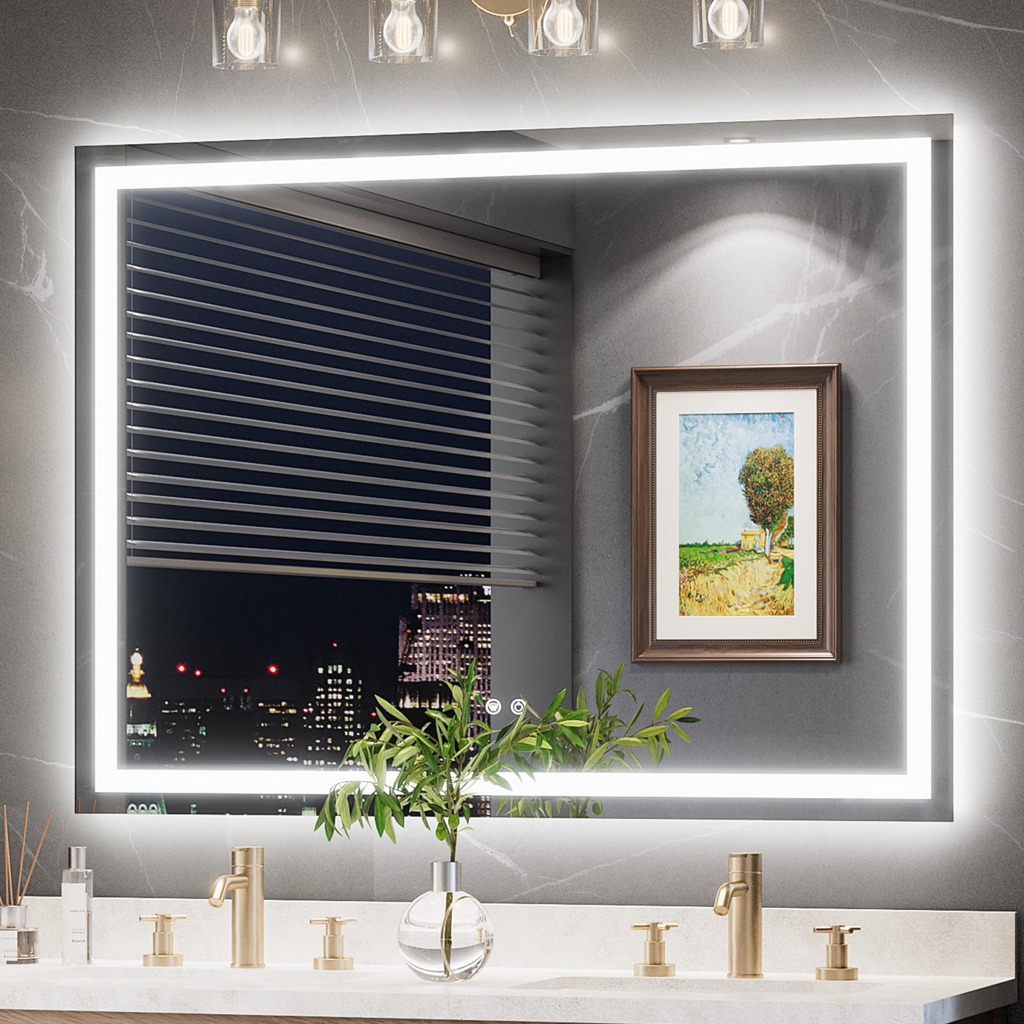 Photo 1 of TokeShimi 48x36 Lighted Mirrors for Bathroom Wall,Front Lit + Backlit LED Mirror for Bathroom,Stepless Dimmale 3 Colors,Anti-Fog,Tempered Glass,Memory Function,Waterproof,UL Listed