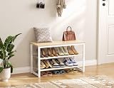 SIMPDIY 3 Tier Shoe Rack Bench White Oak Load 150kg Entryway Hallway view 4