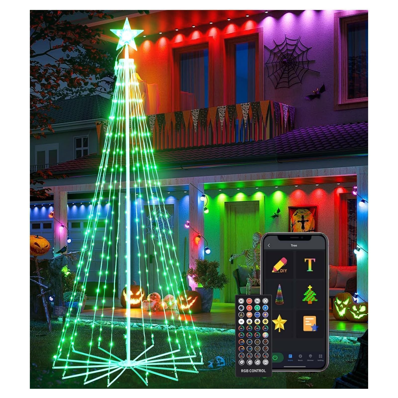 Photo 1 of NAWEISIX Outdoor Christmas Tree 7ft 295 LEDs Smart Light Spiral Cone Tree 3 Control Modes, Music Sync, DIY Functionality Perfect for Decor Yard and Parties