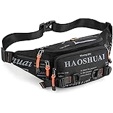 Fanny Pack for Men Women Waist Bag with Headphone Jack Utility Hip Belt Pouch Crossbody Bags Bumbag for Cycling Hiking Walking Fishing Black02