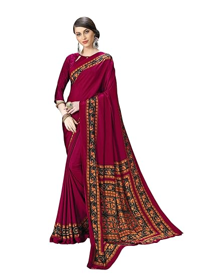 Womens Crepe Silk Printed Saree With Blouse