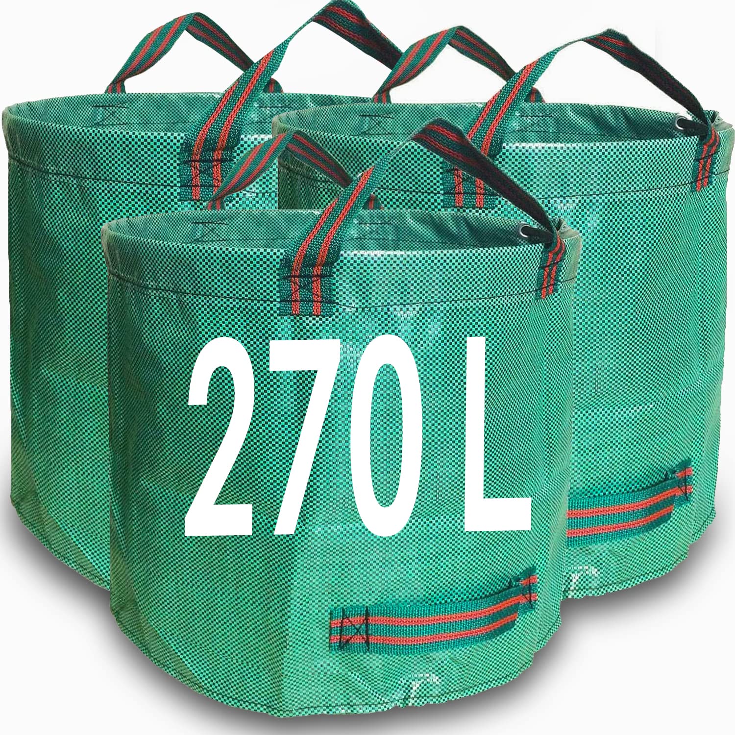 Zucklight Heavy Duty Garden Waste Bags 270 Litre - 3 Sacks Builders Bags Reusable - Industrial Fabric and Handles - Green/Garden Waste Sacks, Garden Bags Heavy Duty with Handles