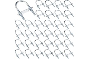 Therwen 32 Sets Round U Bolts Zinc Plated Steel Round Bend U Clamp with Nut Plate Washer (M6 x 34 mm X 75mm)