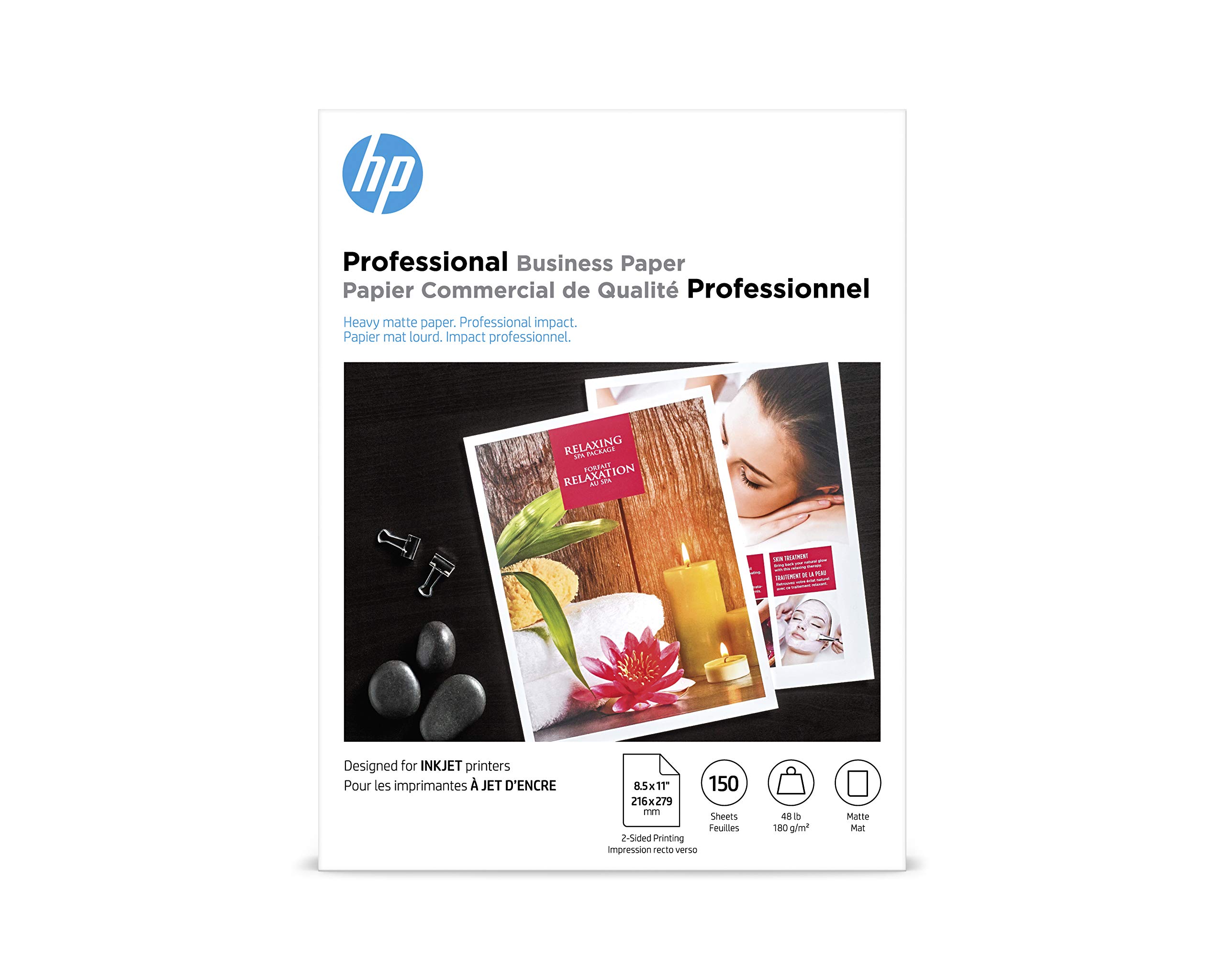 HP Professional Business Paper, Matte, 8.5×11 in, 48 lb, 150 sheets, works with inkjet printers (CH016A)