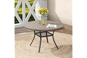 DIFY Outdoor Dining Table for 4, Round Patio Table with Umbrella Hole for Garden, Backyard and Porch (Grey)
