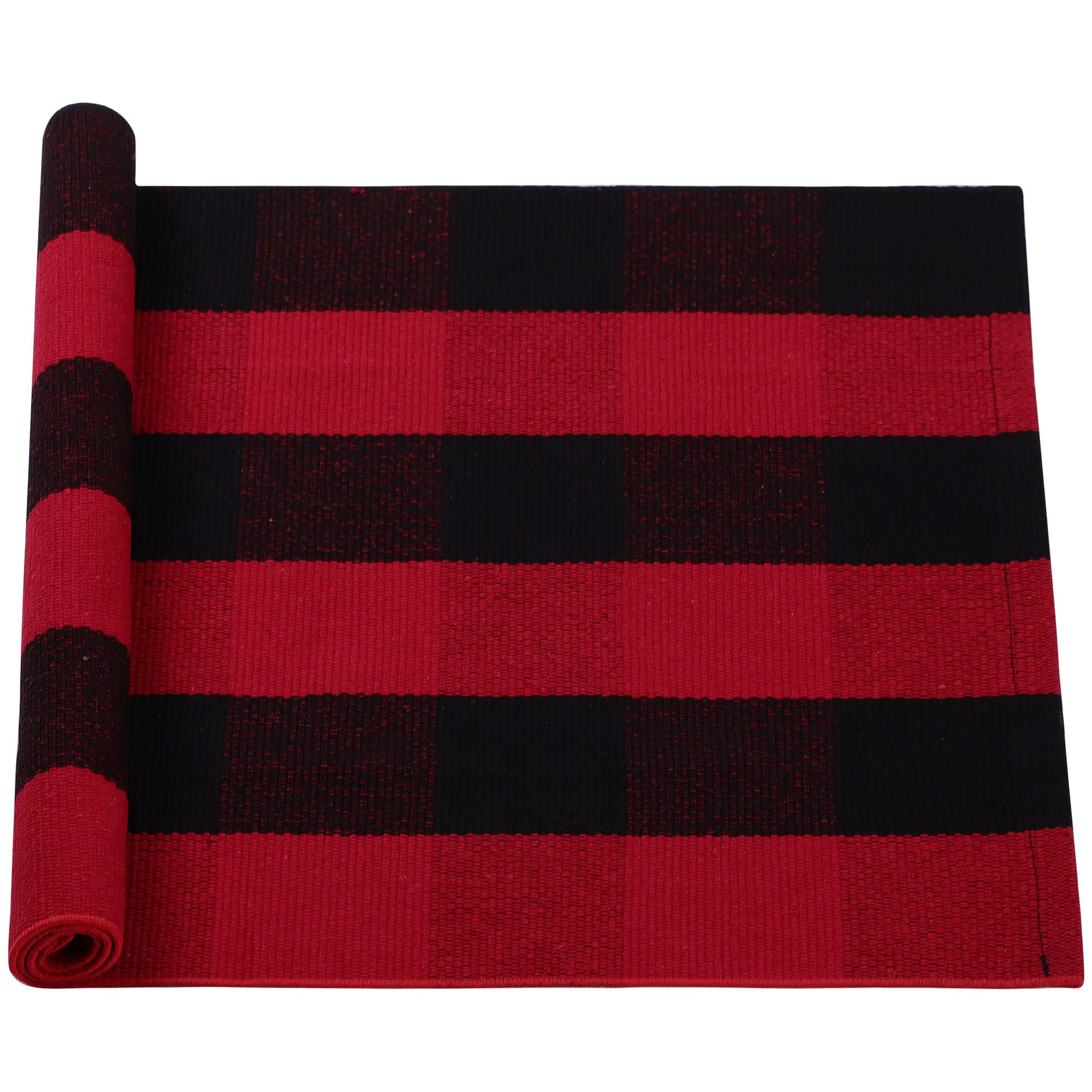 sourcing map Cotton Plaid Door Mat, Red & Black Area Floor Rugs, Checkered Carpet for Indoor/Outdoor, Woven Washable Buffalo Mat, Retro Doormat Runner Rug for Front Porch/Kitchen 24"x35"