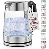 Electric Kettle for Boiling Hot Tea & Water | 1.7L Stainless Steel Borosilicate Glass Boiler With No Plastic, Automatic Shutoff, BPA Free, Fast Heating Technology (Black)