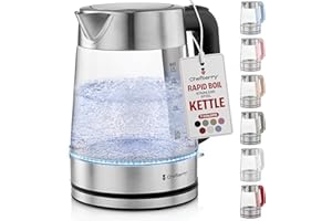 CHEFBERRY Electric Kettle for Boiling Hot Tea & Water | 1.8L Stainless Steel Borosilicate Glass Boiler With No Plastic, Automatic Shutoff, BPA Free, Fast Heating Technology