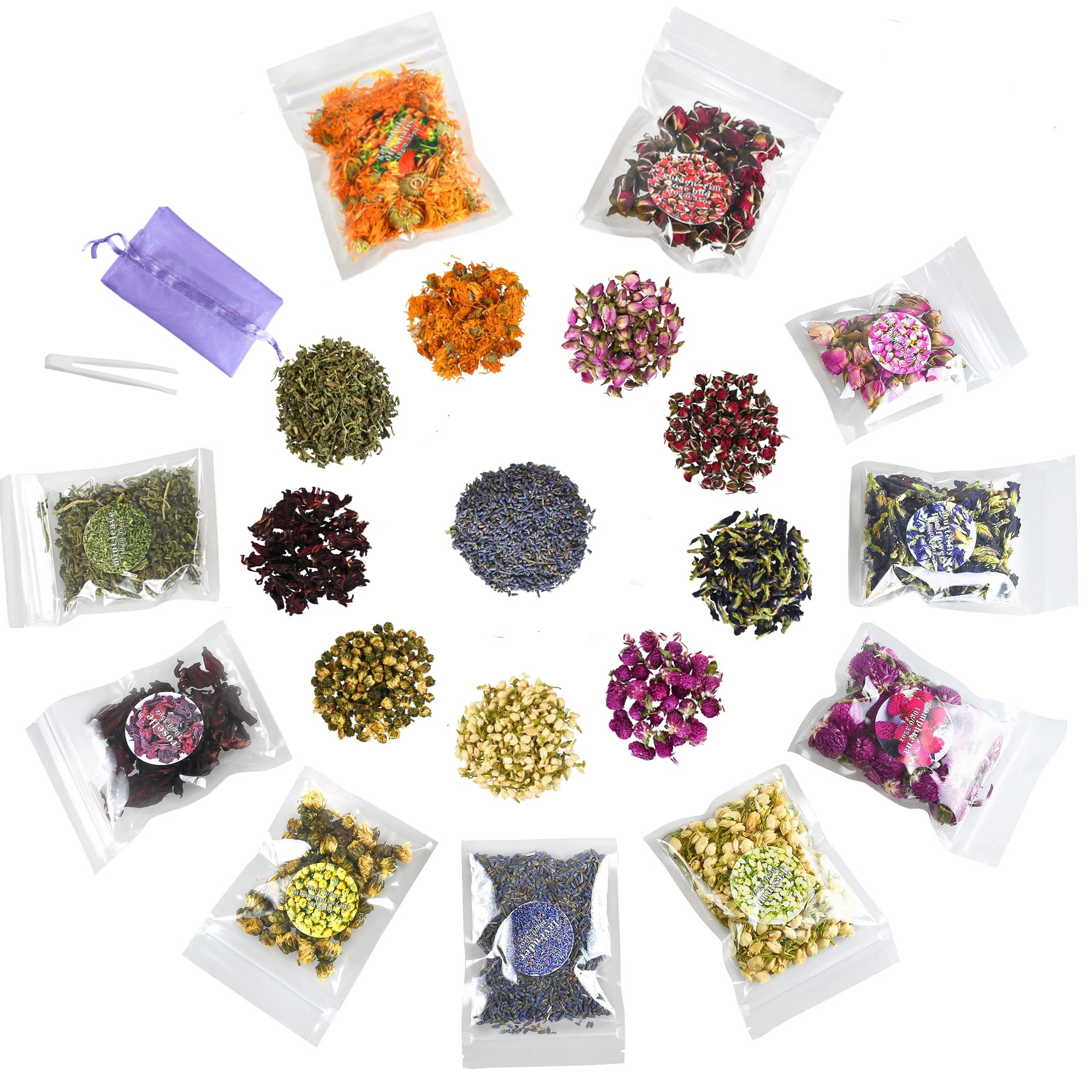 Natural Dried Flowers Kit 10 Bags, Dried Flowers Herbs for Soap Making, DIY Candle, Resin Jewelry, Bath