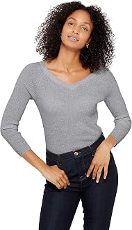 State Cashmere Women's 100% Cashmere Soft V-Neck Pullover Sweater, Gray