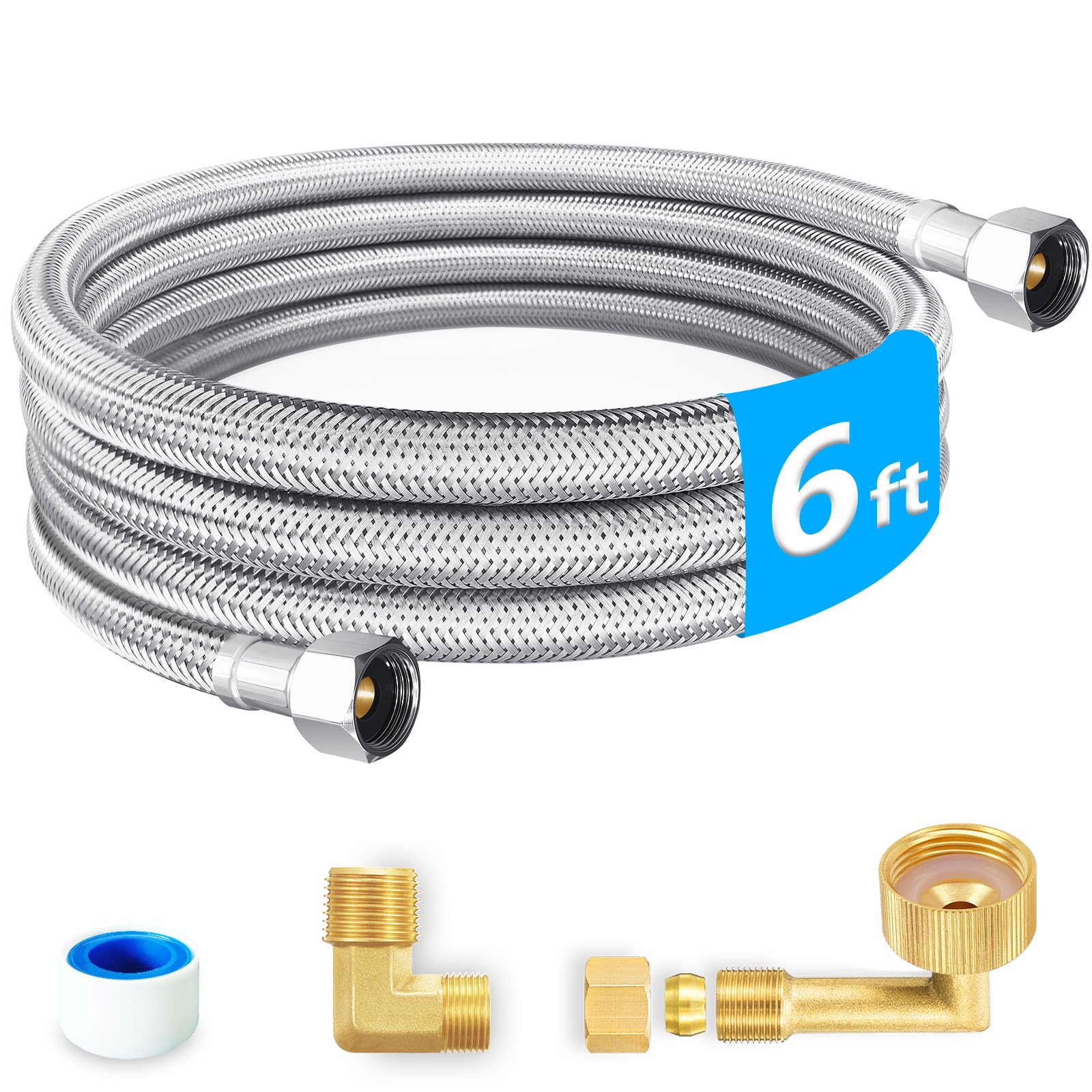 Dishwasher Installation Kit - 6 FT Premium Stainless Steel Braided Dishwasher Hose kit,Food Grade PEX Inner Tube Dishwasher Water Supply Line with 3/8