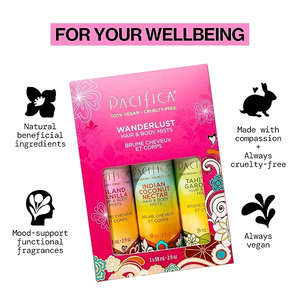 PACIFICA BEAUTY MINI FRAGRANCE SAMPLER, 3 ISLAND VANILLA SCENTS – HAIR PERFUME & BODY SPRAY GIFT SET, VEGAN & CRUELTY FREE