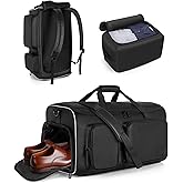 Smasrob 50L Convertible Garment Duffle Bag Backpack with Inner Removable Bag and Shoe Compartment, Travel Suit Bag for Business or Wedding Trips, Black