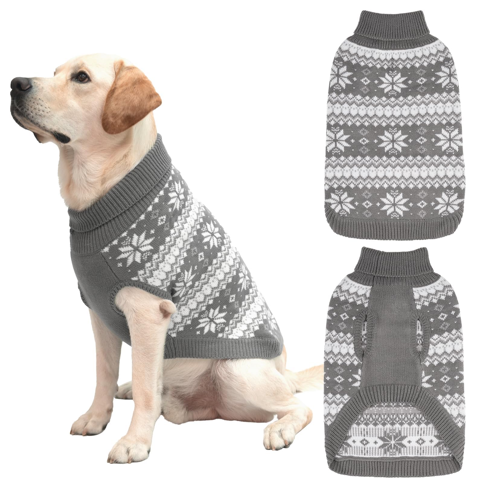 Photo 1 of KOOLTAIL Cable Knit Dog Sweater Turtleneck, Cold Weather Pullover Classic Knitwear, Snowflake Pattern Thick Warm Winter Pet Clothes,Dog Christmas Sweater for Small Medium Large Dogs,Grey S
