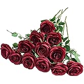 Helera 12pcs Roses Artificial Flowers Fake Roses Burgundy Silk Roses Wine Red Silk Flowers Rose with Long Stems for Wedding Home Party Centerpieces Decorations