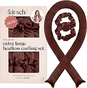 Kitsch XL Lockenwickler Ohne Hitze – Satin Lockenband über Nacht für große Locken, Lockenwickler zum Schlafen, Frizz-frei & ohne Hitzeschaden – Jumbo Lockenband – Chocolate