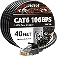 Cat 6 Outdoor Ethernet Cable 40 ft, Support Cat8/7 Network, 10Gbps 550MHz, 24AWG Pure Copper, Direct Burial Waterproof In-Ground UV Resistant LAN Internet Patch Cable for Router, Modem, Switch, Black