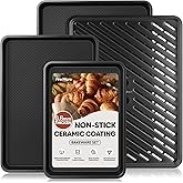 Cookie Sheets for Baking with Cooling Rack Set of 4, 0.8mm Thick Heavy Duty Nonstick Baking Sheets for Air Fryer, Half/Quarter/Jelly Roll Pans for Oven, Oven Trays with Diamond Texture