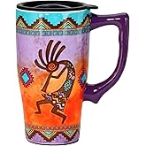 Spoontiques - Ceramic Travel Mugs - Kokopelli Cup - Hot or Cold Beverages - Gift for Coffee Lovers