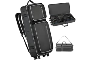 CXINESBAG Soft DJ Carrying Case with Wheels Compatible with DDJ FLX10/DDJ1000/1000SRT/REV7/REV5/SC LIVE4,DJ Controllers Case for Pioneer DJ Controller,DJ Bag with Multi-pocket for DJ Equipment,DJ Gig-bag