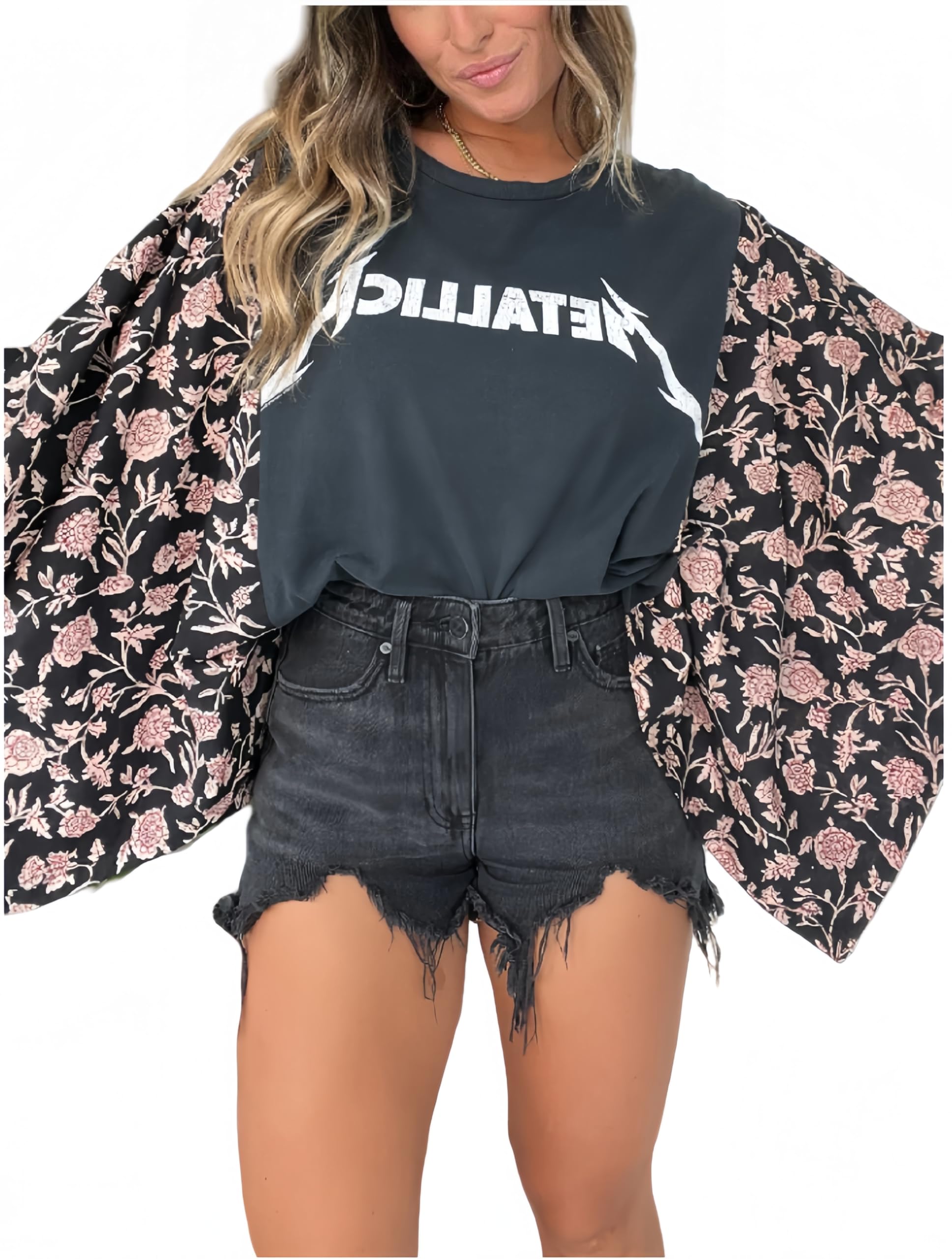 Photo 1 of *Major Damaged*
lovecarnation Women's Floral Print Batwing Sleeve Top Loose Fit Round Neck Casual Blouse Boho Chic Flowy Tunic Shirt TJ2660-10