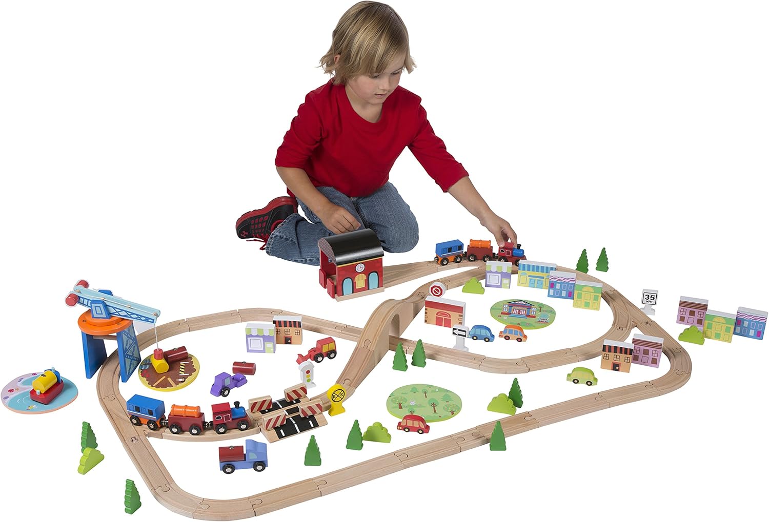 busy village wooden railway set
